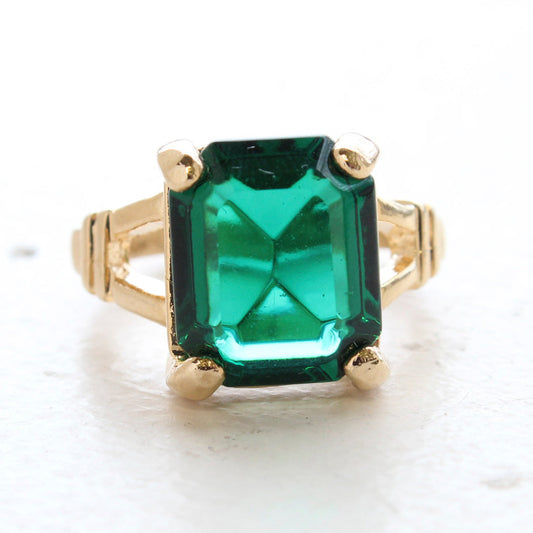 Vintage Ring Emerald Swarovski Crystal Ring 18k Gold Antique Womans Jewelry Handmade Size Emerald R3825 by PVD Vintage Jewelry
