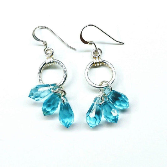 Sterling Silver Hammered Aqua Crystal Cascading Drop Earrings by Alexa Martha Designs