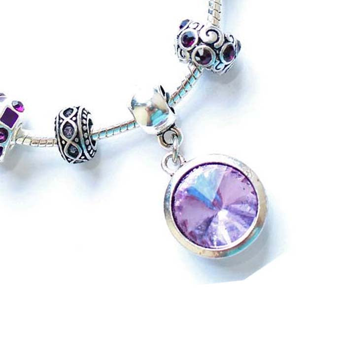 Children's 'June Birthstone' Amethyst Colored Crystal Silver Plated Charm Bead Bracelet by Liberty Charms USA