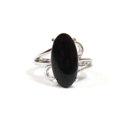 Vintage Ring Genuine Onyx 18k White Gold Electroplated Cocktail Ring Made in USA by PVD Vintage Jewelry