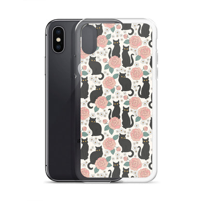 Black Cat and Roses Clear Case for iPhone®