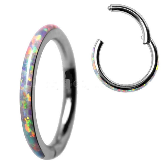 316L Stainless Steel White Synthetic Opal Seamless Clicker Ring by Fashion Hut Jewelry
