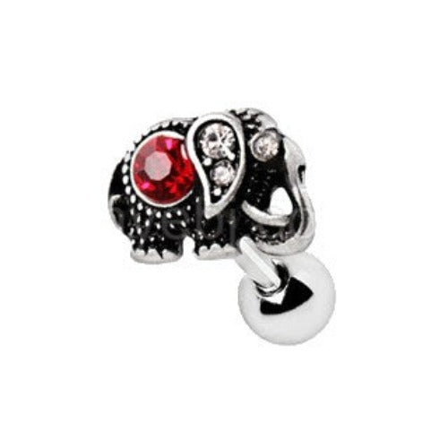 316L Stainless Steel Ruby Red Jeweled Elephant Cartilage Earring by Fashion Hut Jewelry