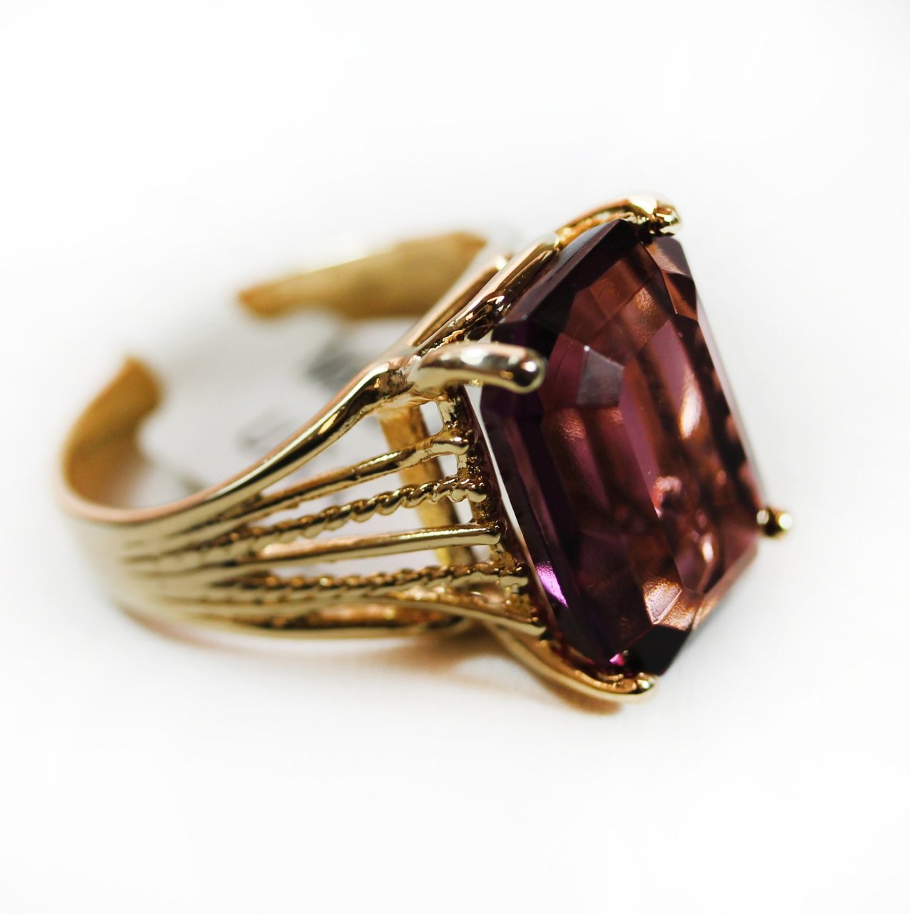 Vintage 1970s 18k Gold Electroplated Cocktail Ring Amethyst Austrian Crystal Made in USA by PVD Vintage Jewelry