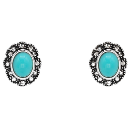 Josie Vintage Turquoise and Clear Austrian Crystal Post Earrings by PVD Vintage Jewelry