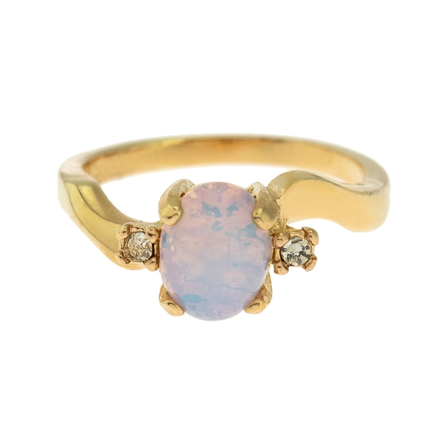 Vintage Pinfire Opal Ring with Clear Austrian Crystals 18k Yellow Gold Electroplated Band by PVD Vintage Jewelry