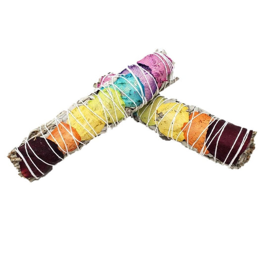 Chakra white Sage smudging herbs with 7 Color Rose petals -1 bundle