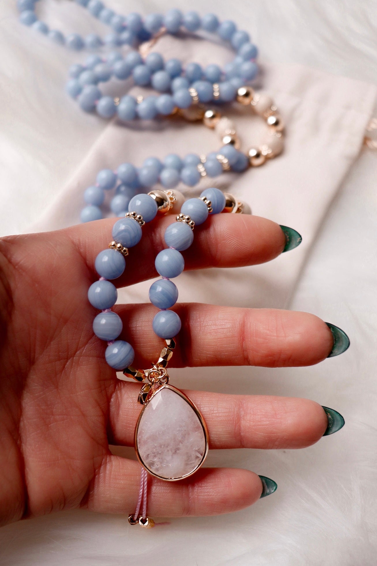 Serenity | blue lace agate mala necklace by Terra Luna Sol