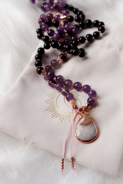 Priestess | amethyst and black tourmaline mala necklace by Terra Luna Sol