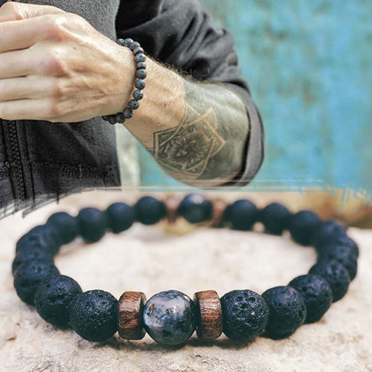 Men's Bracelet Natural Moonstone Bead Tibetan Buddha Bracelet chakra Lava Stone Diffuser Bracelets by Fashion Hut Jewelry