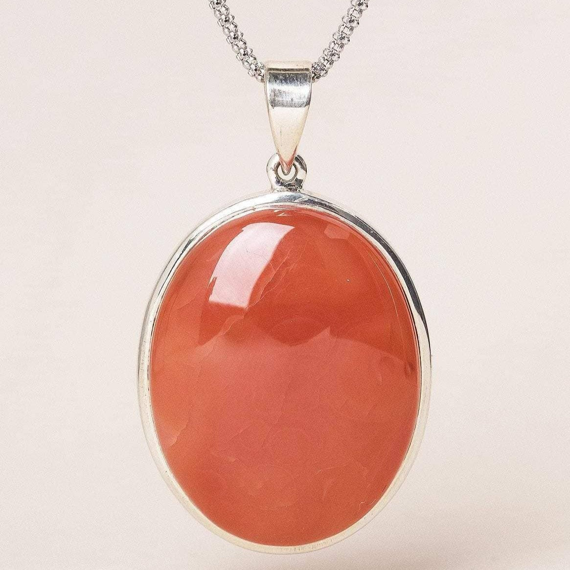 Carnelian Oval Pendant Necklace -24 inch Silver Chain by Tiny Rituals