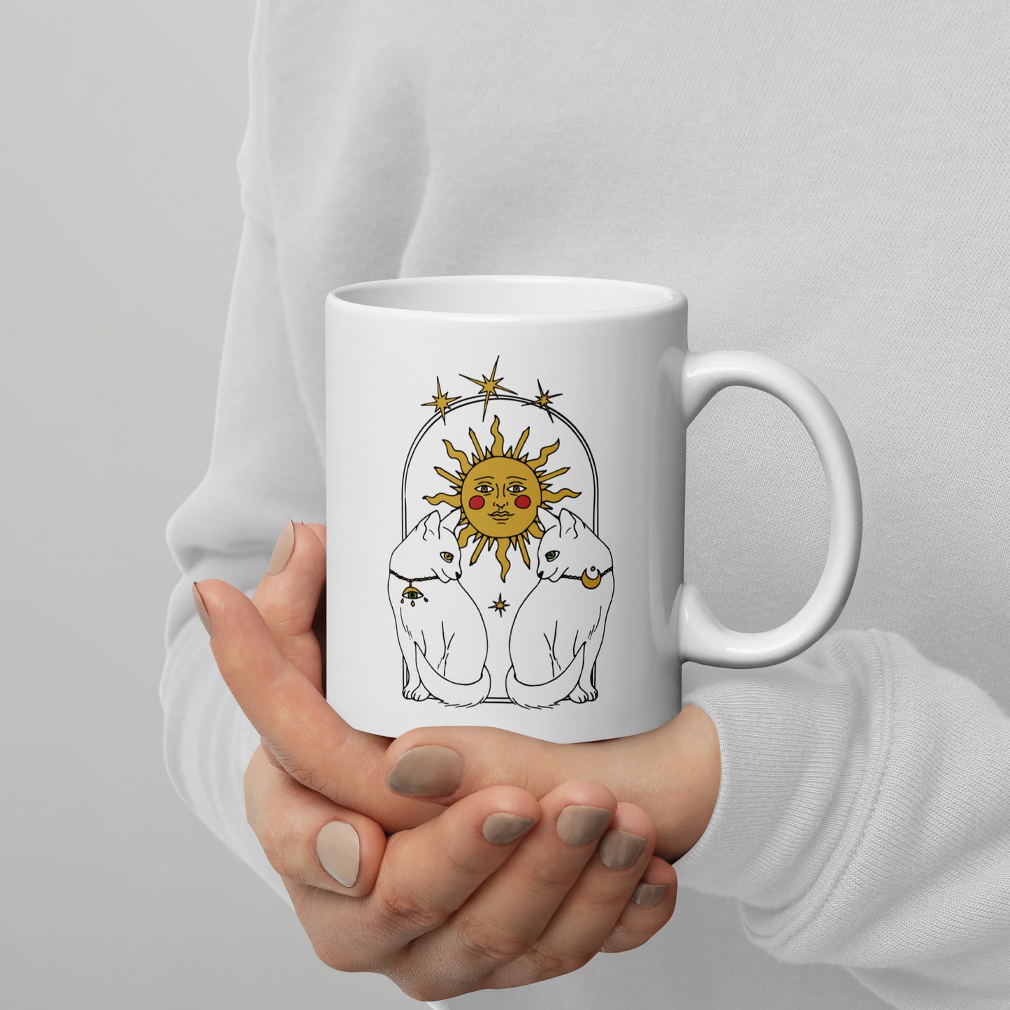 Mystical Cats White glossy mug