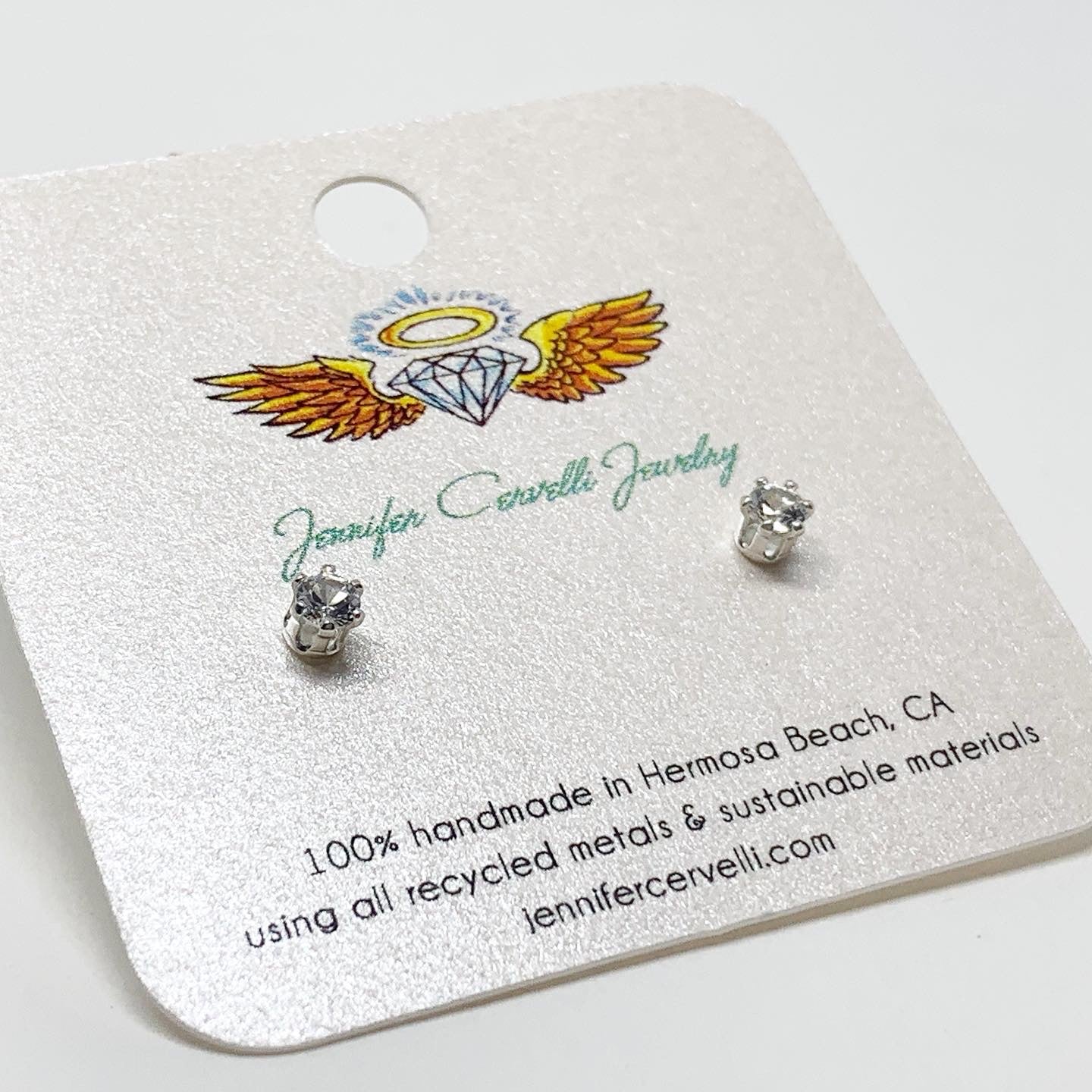 White Sapphire Birthstone Earrings - April Birthstone by Jennifer Cervelli Jewelry