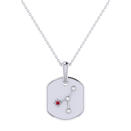 Cancer Crab Ruby & Diamond Constellation Tag Pendant Necklace in Sterling Silver by LuvMyJewelry