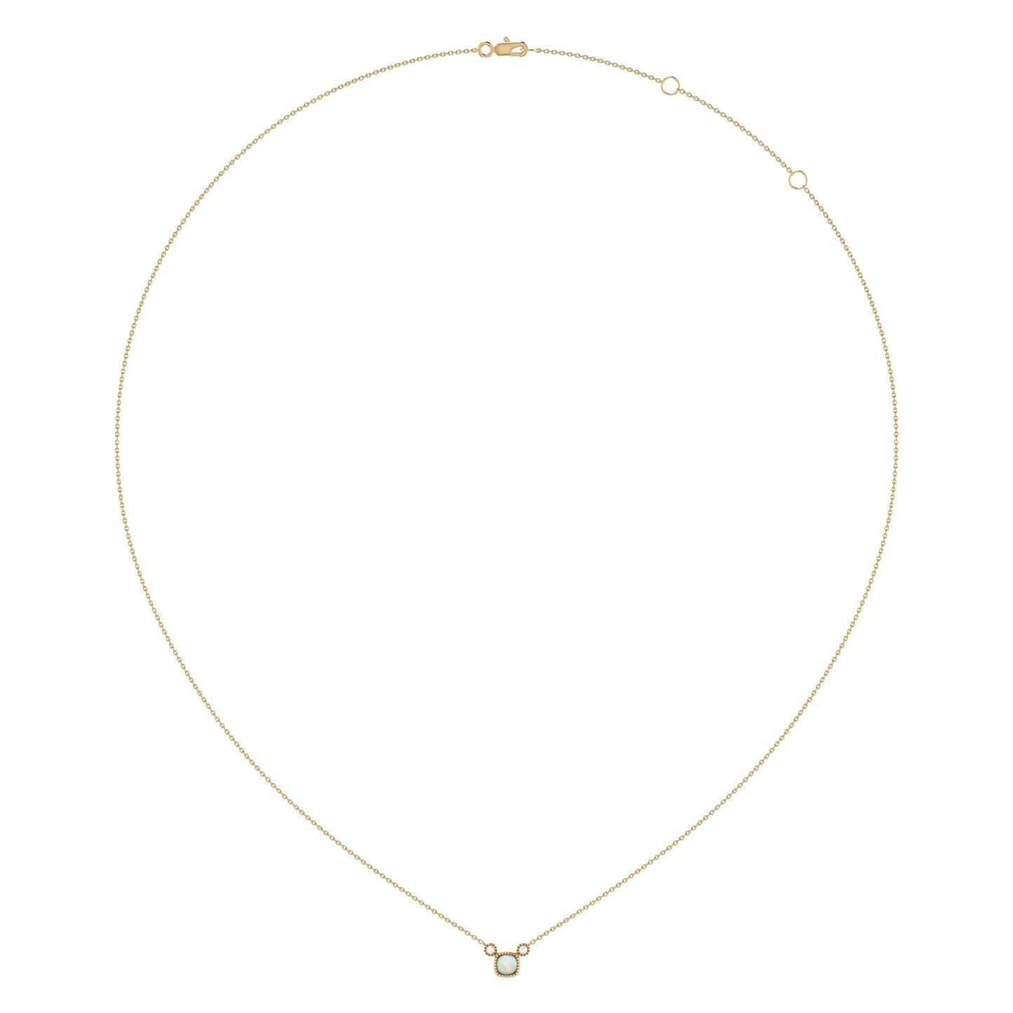 Cushion Cut Opal & Diamond Birthstone Necklace In 14K Yellow Gold by LuvMyJewelry