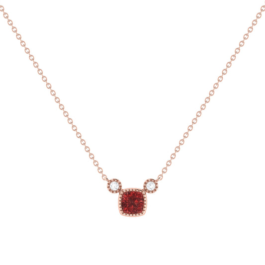 Cushion Cut Garnet & Diamond Birthstone Necklace In 14K Rose Gold by LuvMyJewelry