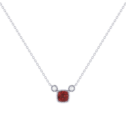 Cushion Cut Garnet & Diamond Birthstone Necklace In 14K White Gold by LuvMyJewelry