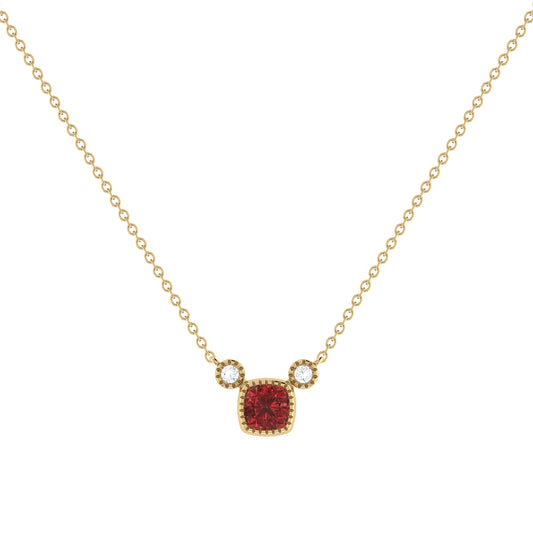 Cushion Cut Garnet & Diamond Birthstone Necklace In 14K Yellow Gold by LuvMyJewelry