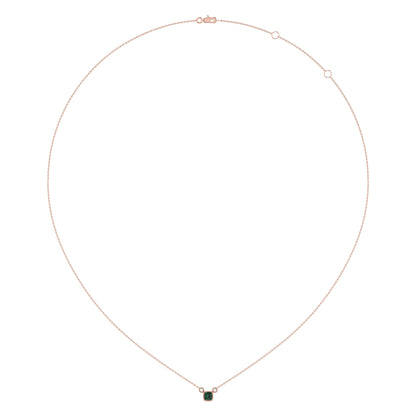 Cushion Cut Emerald & Diamond Birthstone Necklace In 14K Rose Gold by LuvMyJewelry
