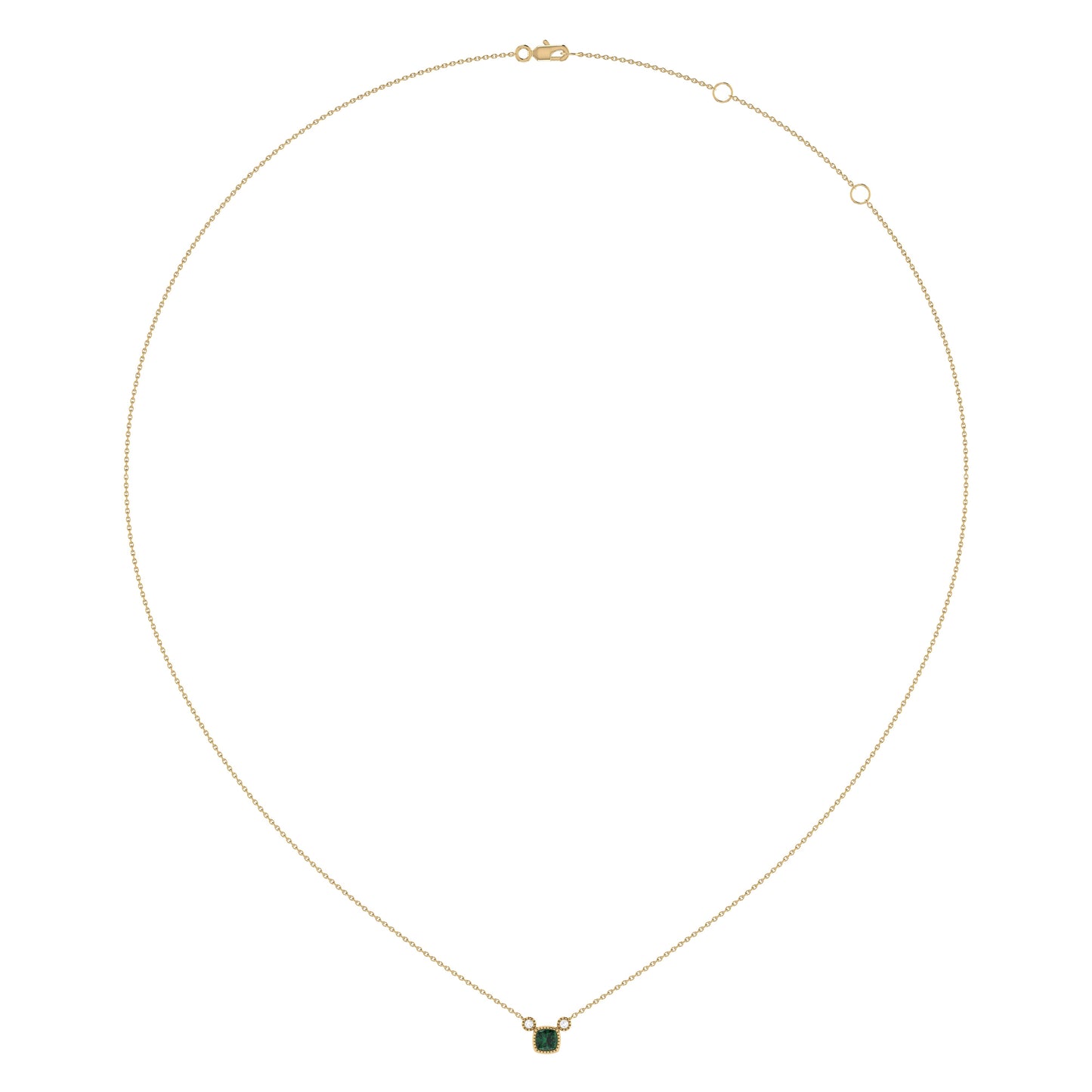 Cushion Cut Emerald & Diamond Birthstone Necklace In 14K Yellow Gold by LuvMyJewelry