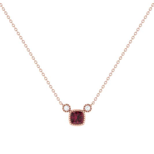 Cushion Cut Ruby & Diamond Birthstone Necklace In 14K Rose Gold by LuvMyJewelry