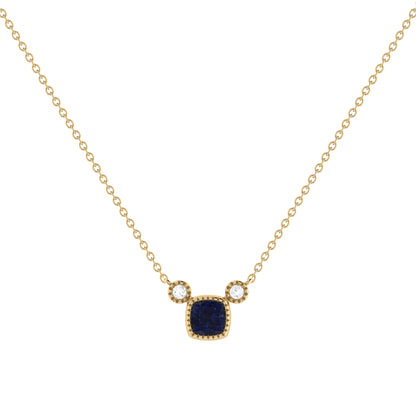 Cushion Cut Sapphire & Diamond Birthstone Necklace In 14K Yellow Gold by LuvMyJewelry