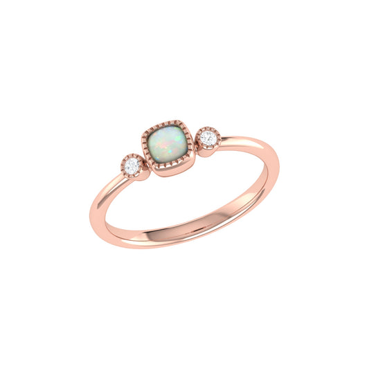 Cushion Cut Opal & Diamond Birthstone Ring In 14K Rose Gold by LuvMyJewelry