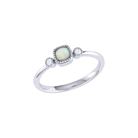 Cushion Cut Opal & Diamond Birthstone Ring In 14K White Gold by LuvMyJewelry