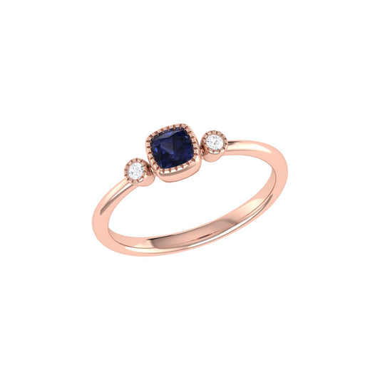 Cushion Cut Sapphire & Diamond Birthstone Ring In 14K Rose Gold by LuvMyJewelry