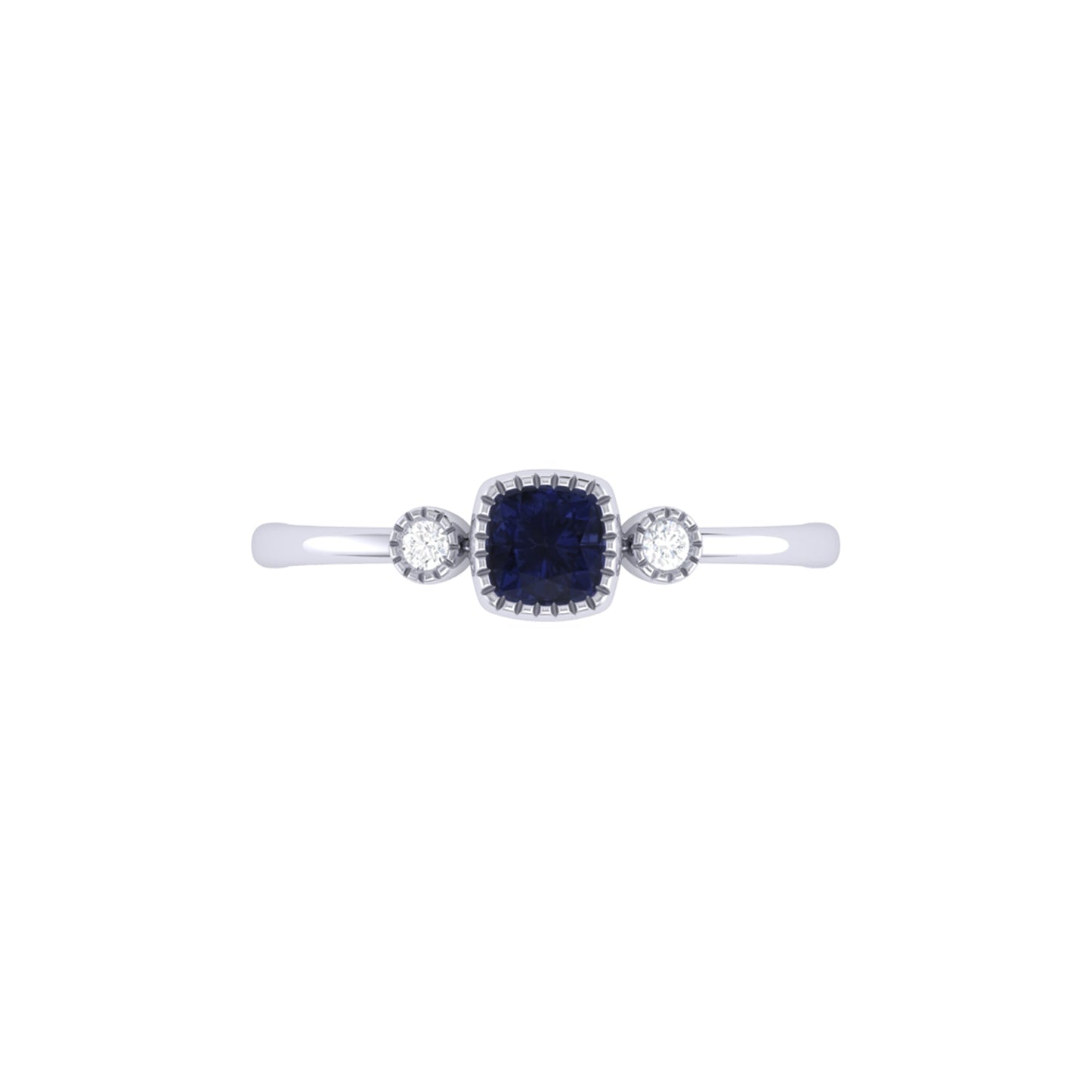Cushion Cut Sapphire & Diamond Birthstone Ring In 14K White Gold by LuvMyJewelry
