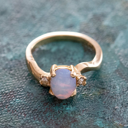 Vintage Pinfire Opal Ring with Clear Austrian Crystals 18k Yellow Gold Electroplated Band by PVD Vintage Jewelry