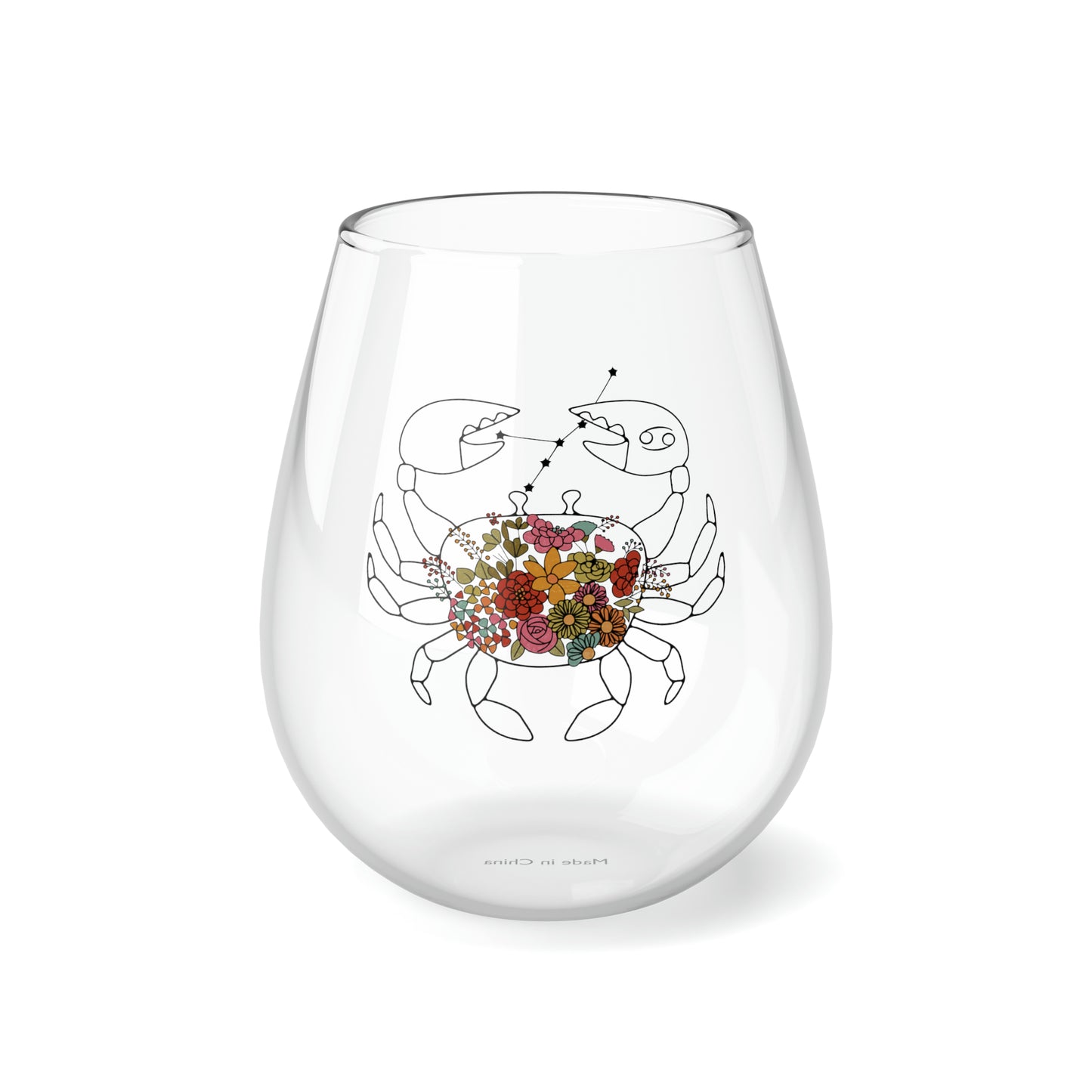 Cancer Flower and Stars Stemless Wine Glass, 11.75oz