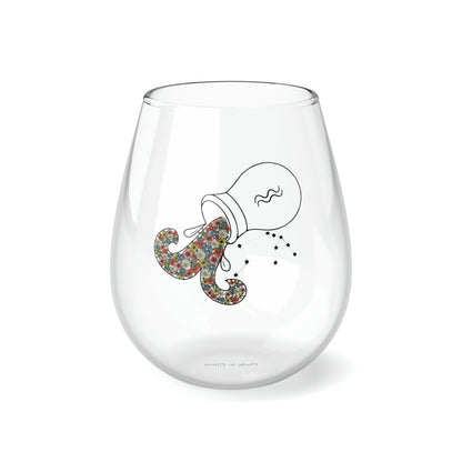 Aquarius Flowers and Stars Stemless Wine Glass, 11.75oz