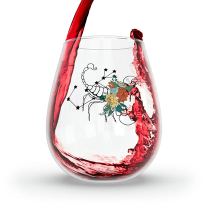 Copa de vino sin tallo con flores y estrellas de Escorpio, 11,75 oz