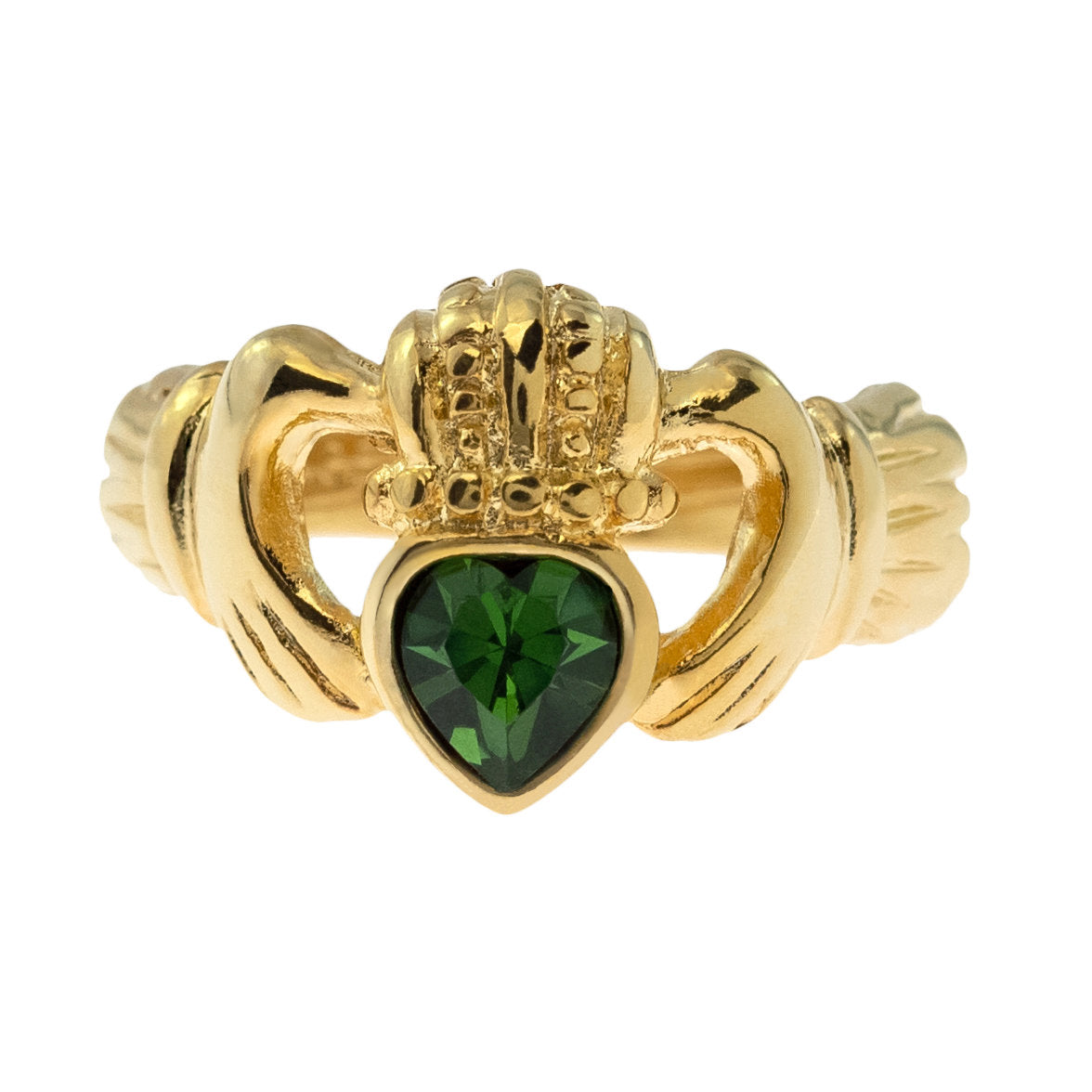 Vintage Jewelry Sapphire Austrian Crystal Claddagh Ring 18k Yellow Gold Electroplated by PVD Vintage Jewelry
