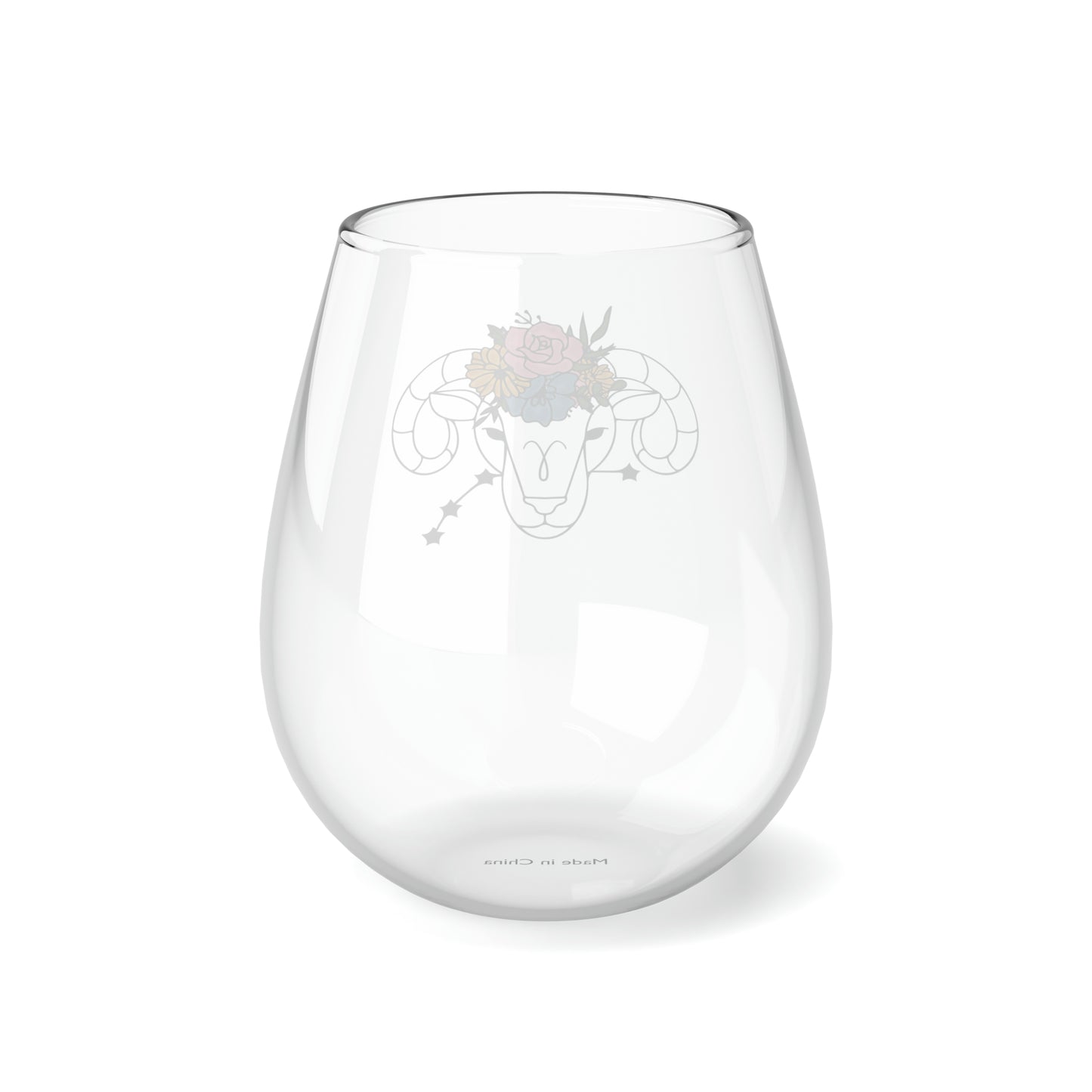 Aries Flowers and Stars Stemless Wine Glass, 11.75oz