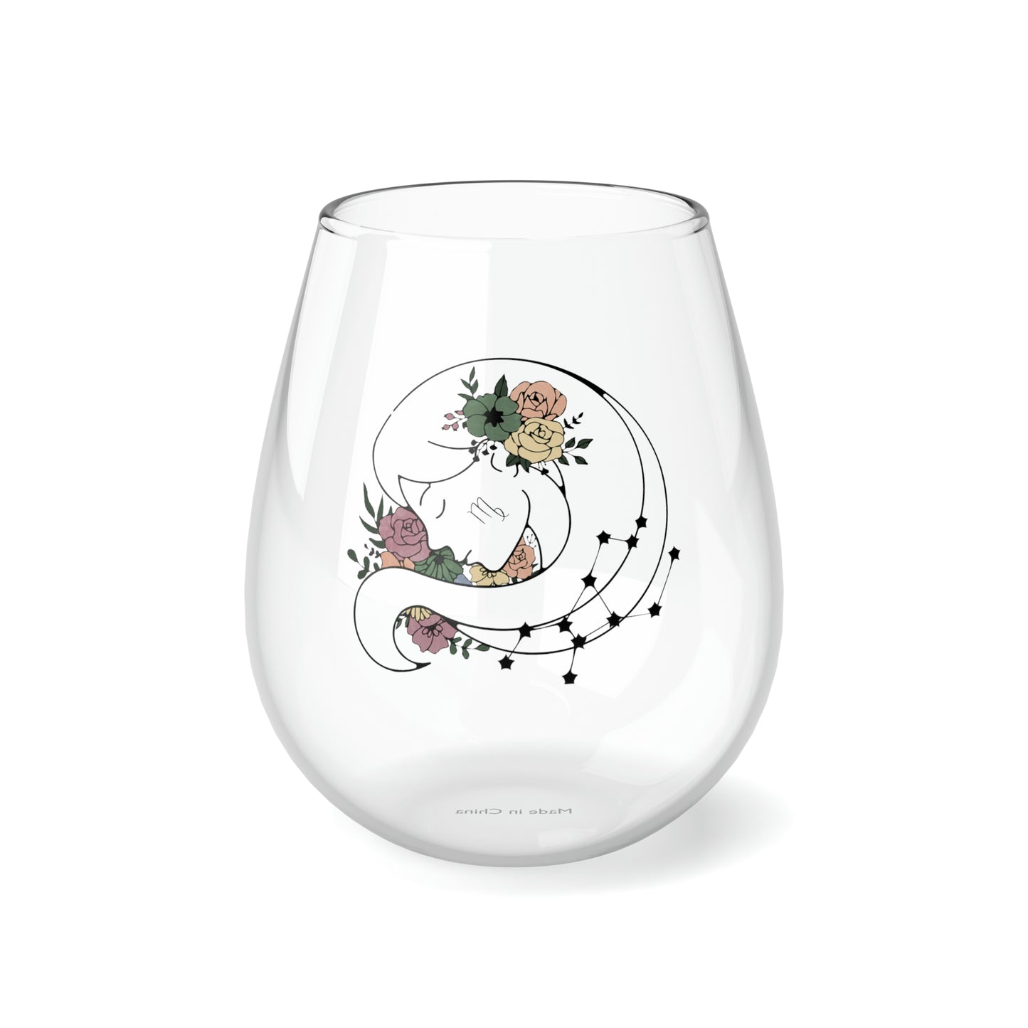 Virgo Flower and Stars Stemless Wine Glass, 11.75oz