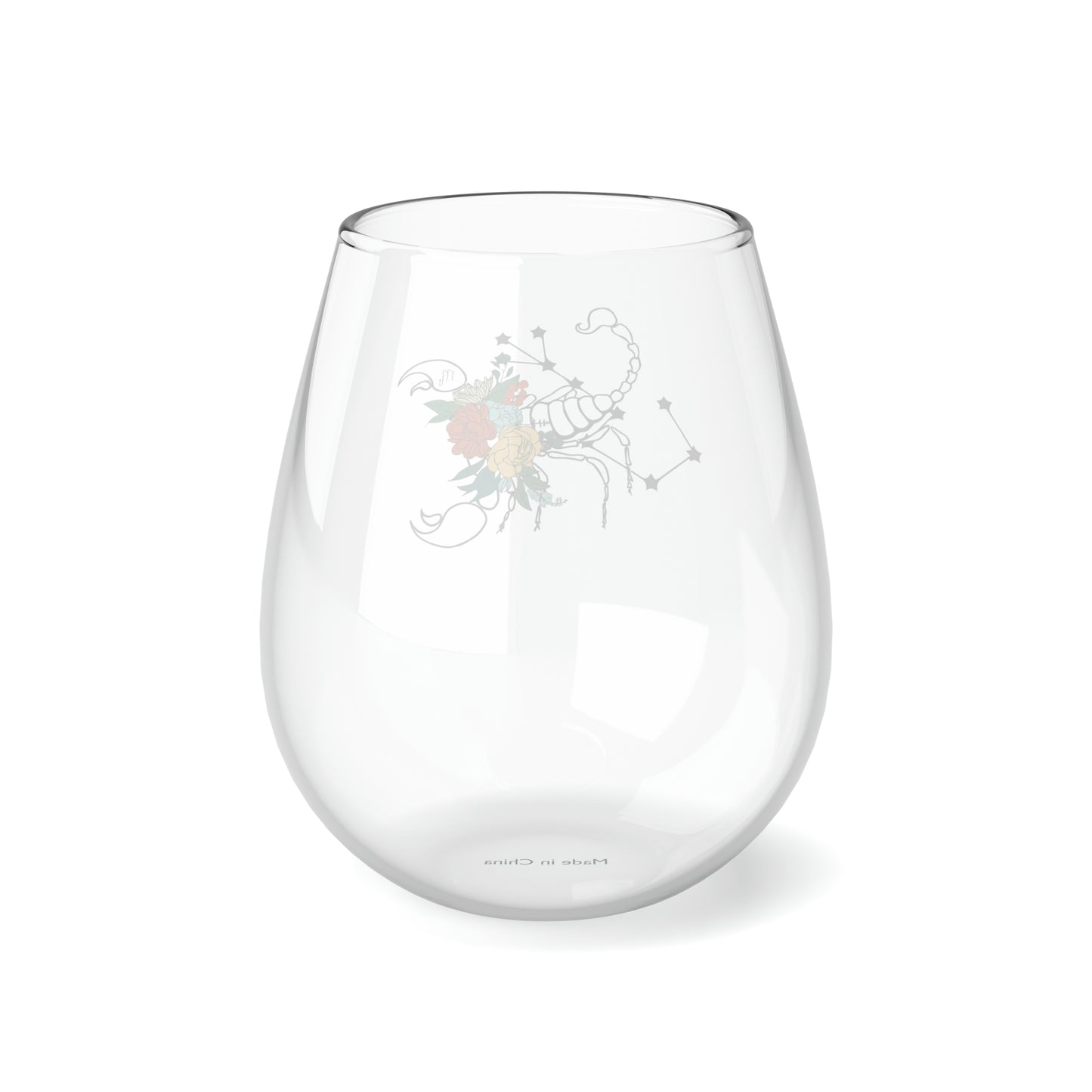 Copa de vino sin tallo con flores y estrellas de Escorpio, 11,75 oz