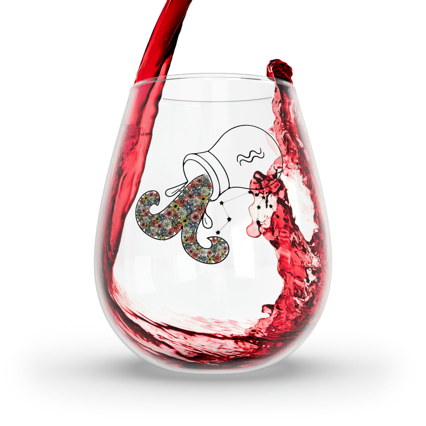 Aquarius Flowers and Stars Stemless Wine Glass, 11.75oz