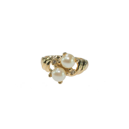 Vintage Ring Black and White Pearl with Crystal Ring 18k Gold Antique Womans Jewlery Handmade Size Rings R3326 by PVD Vintage Jewelry