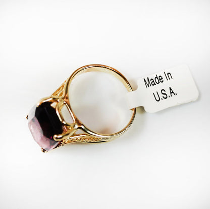Vintage 1970s 18k Gold Electroplated Cocktail Ring Amethyst Austrian Crystal Made in USA by PVD Vintage Jewelry