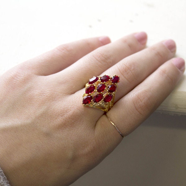 Vintage Jewelry Large Ruby Austrian Crystal Cocktail Ring by PVD Vintage Jewelry