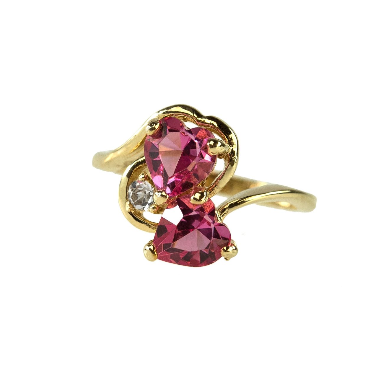 Vintage Ring Ruby Swarovski Crystal Double Heart Ring 18k Gold Antique Womans Handmade Jewelry R2342 by PVD Vintage Jewelry