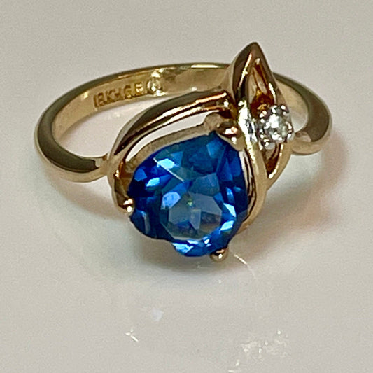 Vintage Ring Blue Sapphire Swarovski Crystal Heart Ring 18k Gold  R2339 by PVD Vintage Jewelry