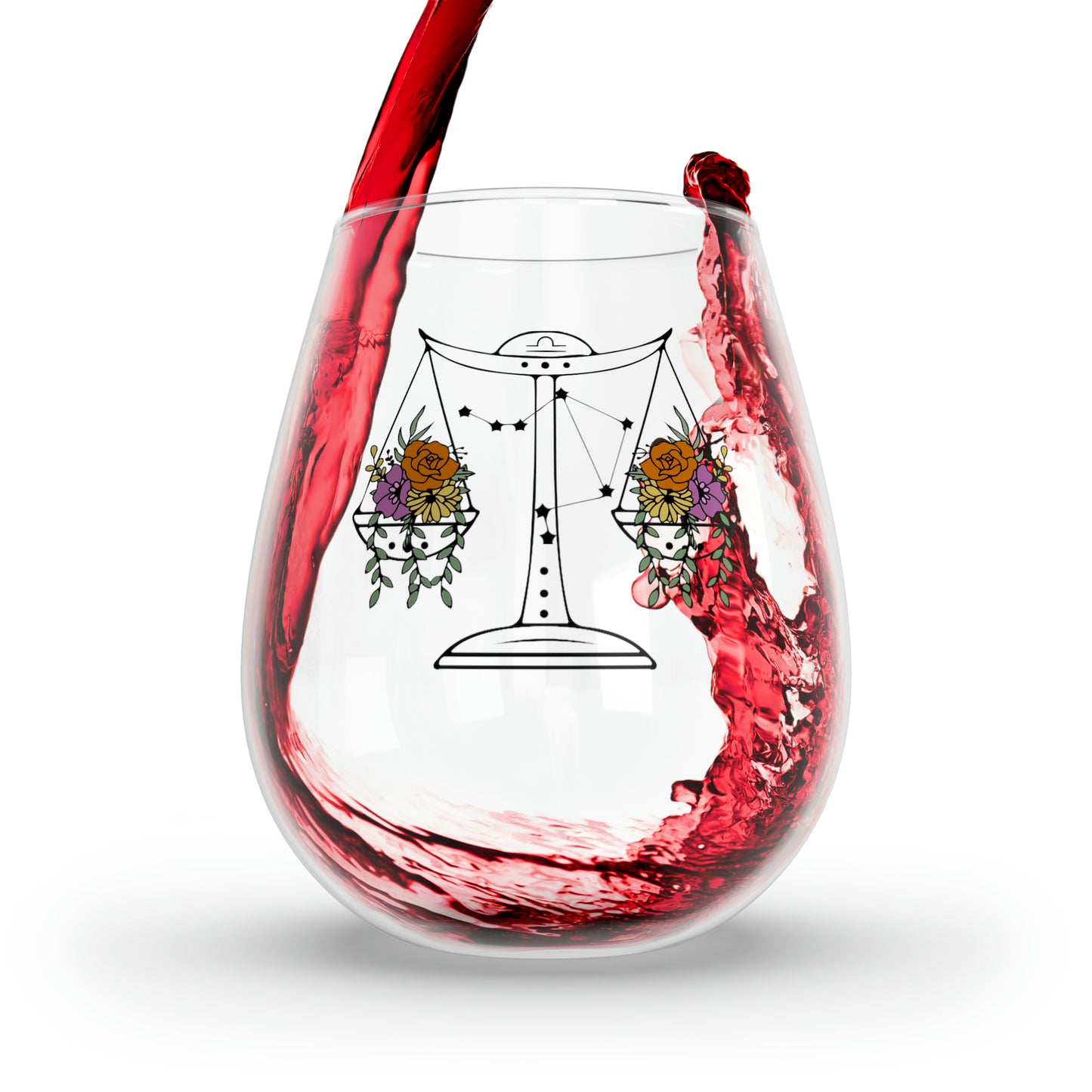 Libra Flowers and Stars Stemless Wine Glass, 11.75oz