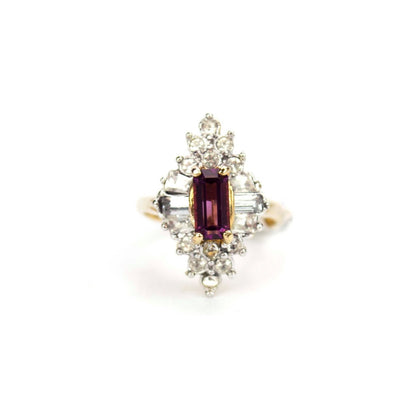 Vintage Jewelry Ruby or Clear Cubic Zirconia Cocktail Ring 18k Yellow Gold Electroplated  Made in the USA by PVD Vintage Jewelry