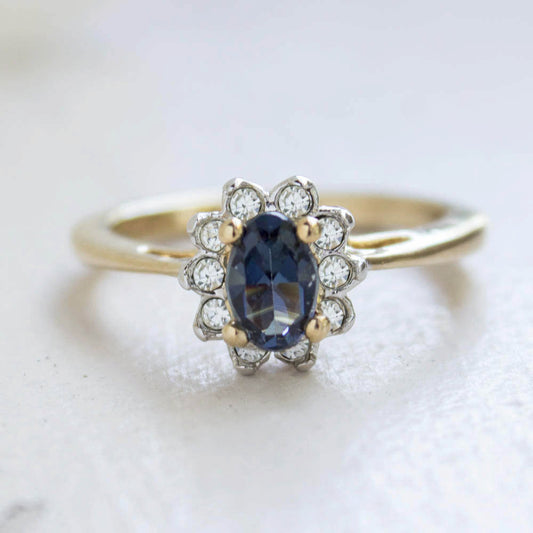 Vintage Sapphire Crystal Ring set with Clear Austrian Crystals on 18k Yellow Gold Electroplated by PVD Vintage Jewelry