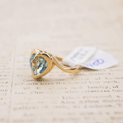 Vintage 1970s Heart Shape Ring with Clear Austrian Crystal 18k Yellow Gold Electroplated by PVD Vintage Jewelry