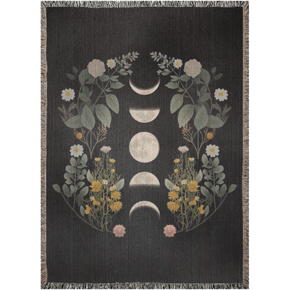 Mystical Garden Moon Phase Woven Blanket