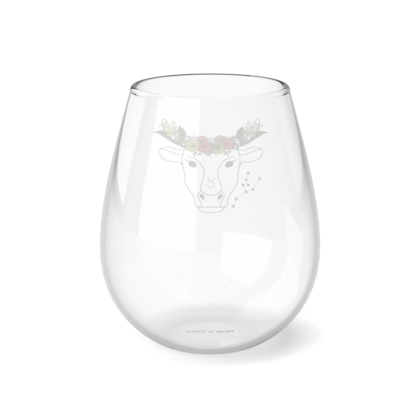 Taurus Flowers and Stars Stemless Wine Glass, 11.75oz
